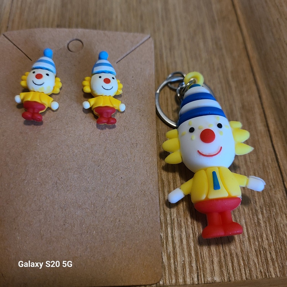 Handmade Clown‎ Earrings and Keychain Set Kids Jewelry Fun Novelty Cute